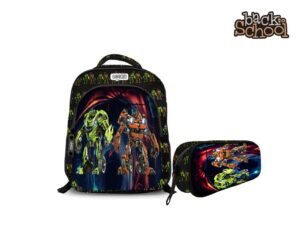 DUO: Trousse Rectangulaire 1ZIP  3D  Garçon + Sac à Dos Garçon 16" 2 Poches Tissu Imperméable