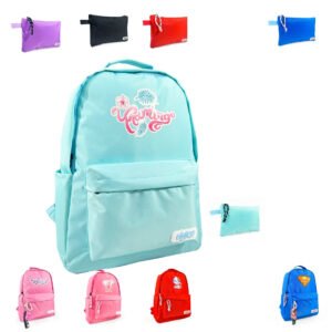 Trio Fille : Sac a Dos 16" 2Poches Tissu Imperméable Pastel + Sac Gouter + Trousse + Porte Cles – Image 4