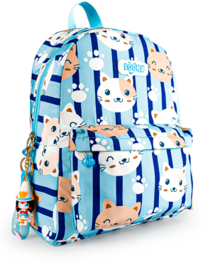 Sac a Dos Fille 12" 2Poches Tissu Satin Imperméable + Porte clés