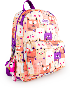 Sac a Dos Fille 12" 2Poches Tissu Satin Imperméable + Porte clés – Image 5