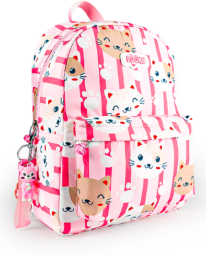 Sac a Dos Fille 12" 2Poches Tissu Satin Imperméable + Porte clés – Image 3