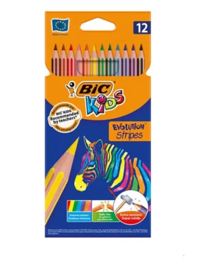 Crayons de Couleur BIC Kids Evolution Stripes – Boîte de 12