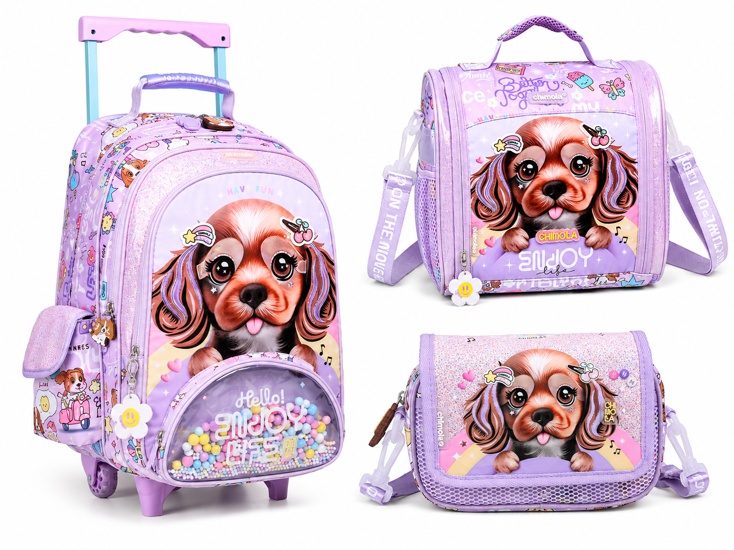 Pack Cartable 41 cm Trolley Chimola 3 Pièces – Chiot